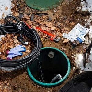 In pipe heating cable on ground at job site